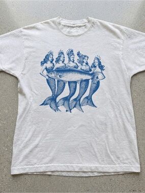 Mermaid Fish Graphic Cream T-Shirt Gildan Tee
